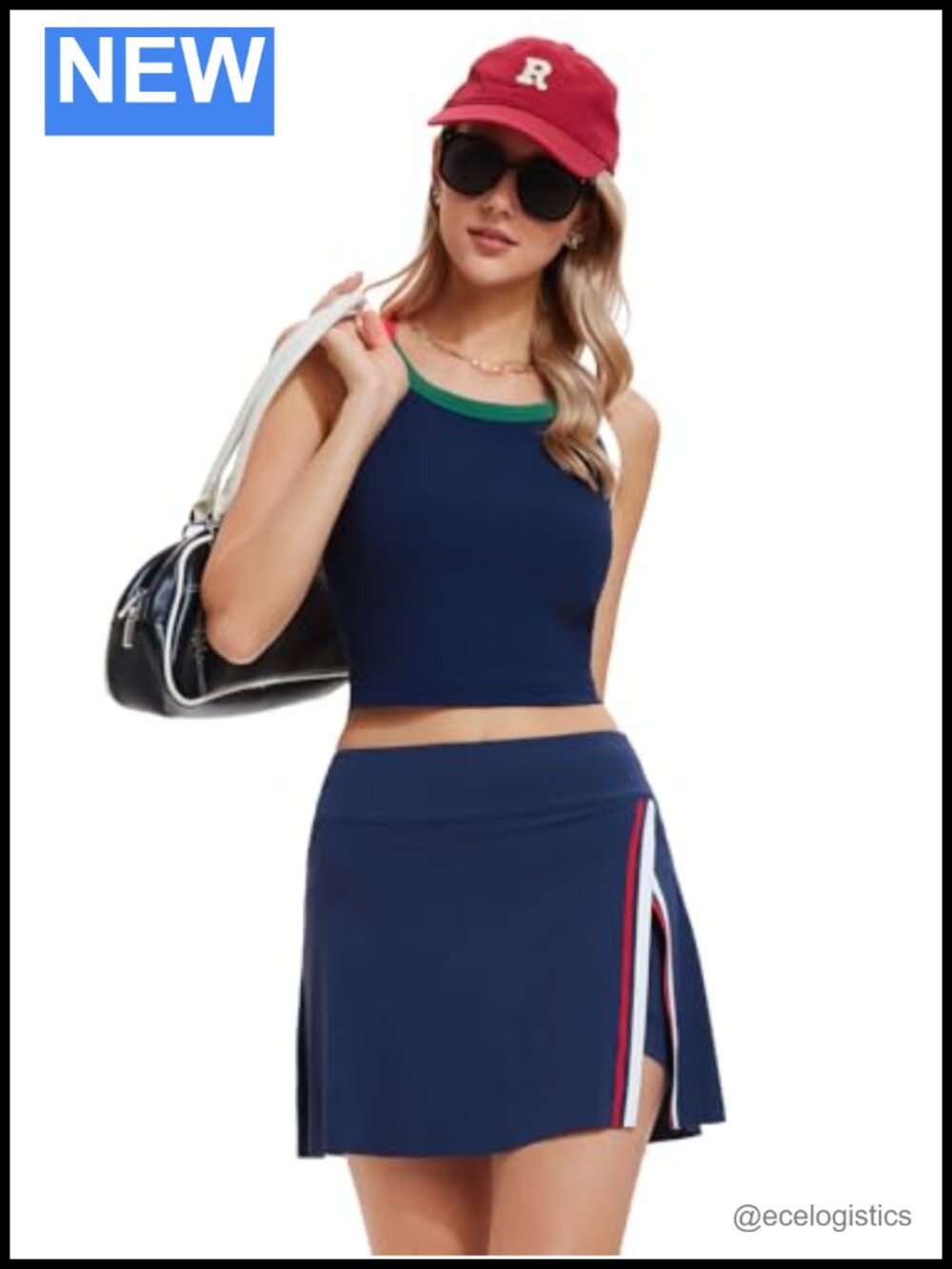 Women's 2-Piece Tennis Skirt Set Athletic Side Slit Skort with 4 Pockets &